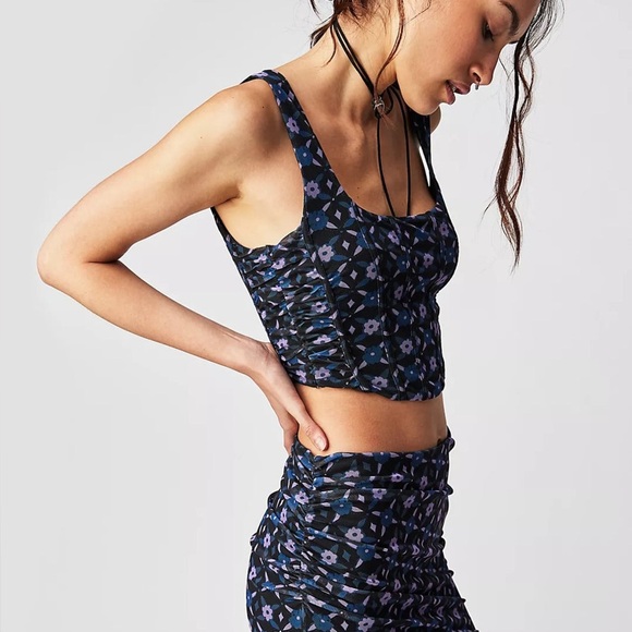 Free People Tops - FREE PEOPLE Galaxy Corset Floral Square Neck Crop Stretch Tank Top
